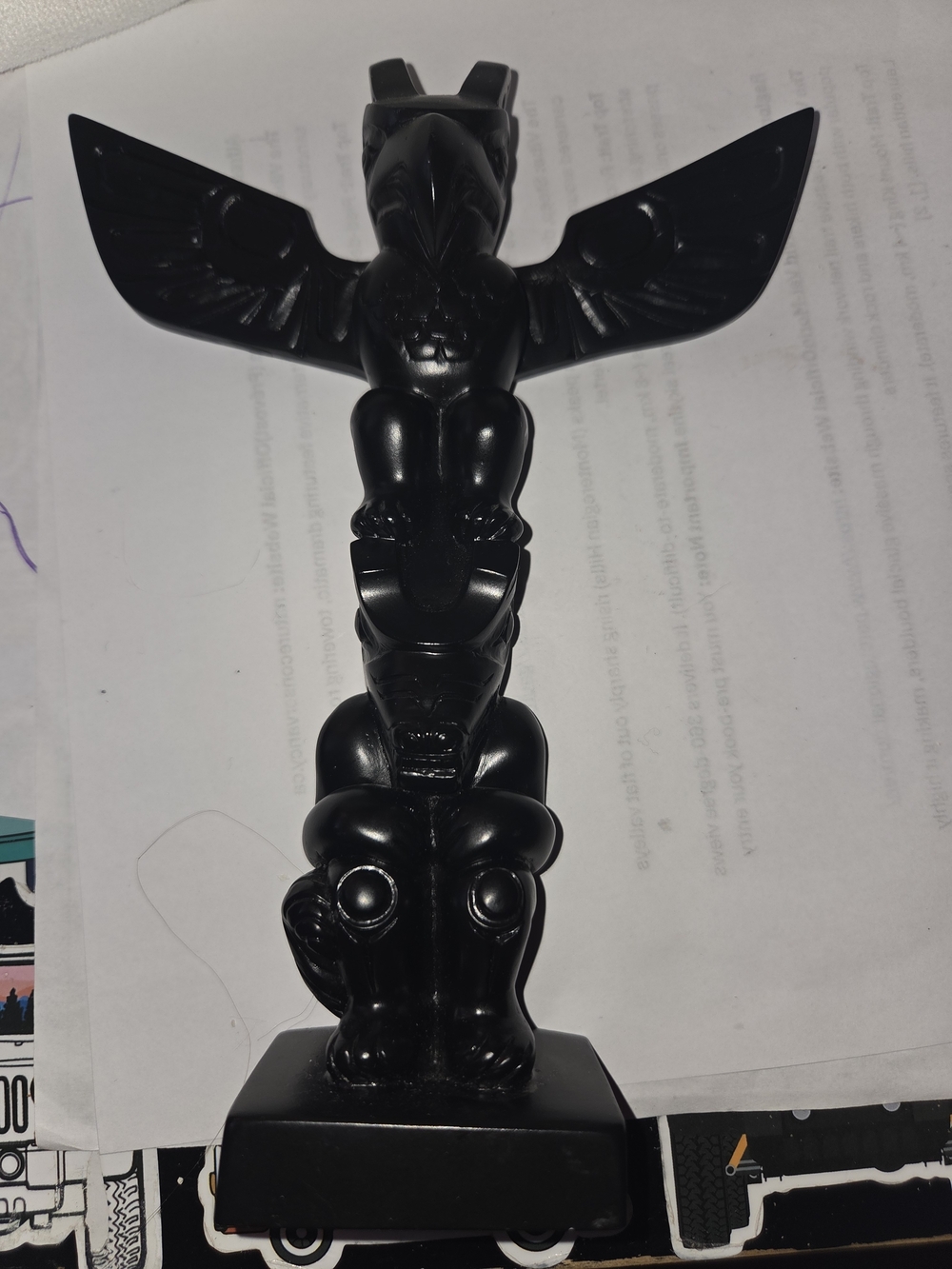 Vintage black resin Boma Canada totem pole